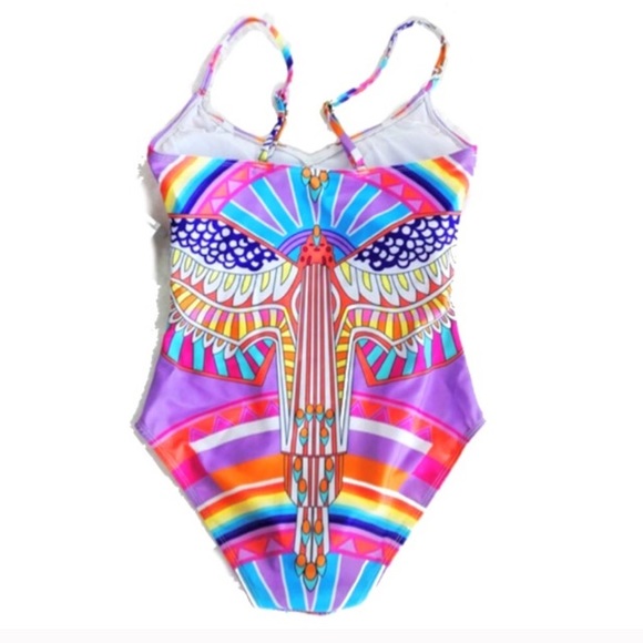 Lilac Rainbow One Piece SWIMSUIT Maillot Bird NEW - Picture 2 of 2